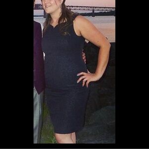 jones new york navy blue sweetheart neckline lace look